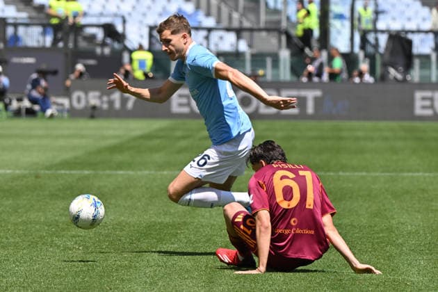 RECORD DATE NOT STATED 17th May 2026, Stadio Olimpico, Rome, Italy; Serie A Football; Roma versus Lazio; Toma Basic of SS Lazio under pressure from Niccolo Pisilli of AS Roma AllShotLive