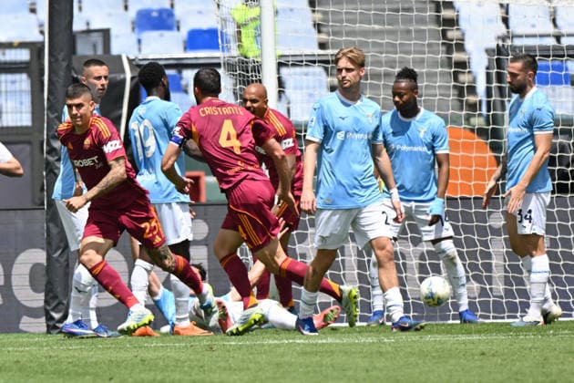 RECORD DATE NOT STATED 17th May 2026, Stadio Olimpico, Rome, Italy; Serie A Football; Roma versus Lazio; Gianluca Mancini of AS Roma celebrates after scoring goal in the 40th minute for 1-0 AllShotLive