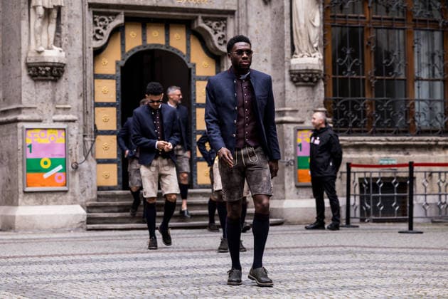 MUNICH, GERMANY - MAY 17: Alphonso Davies (FC Bayern Muenchen, 19) during the Meisterfeier of FC Bayern Muenchen at Marienplatz on May 17, 2026 in Munich, Germany. Bavaria Germany Copyright: xSteffiexWunderlx