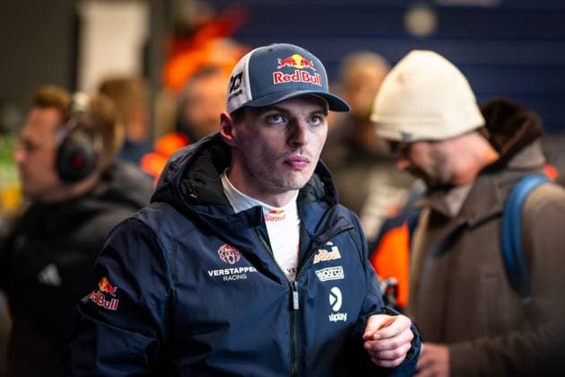 Max Verstappen wears the team clothing of Mercedes AMG Team Verstappen Racing with Red Bull sponsorship in the paddock of the Nürburgring The driver is clearly recognizable and looks concentrated into the camera Max Verstappen of Mercedes AMG Team Verstappen Racing in the paddock Copyright: xMichaelxGelhardtx