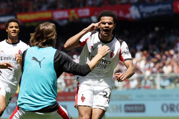 Foto IPP ACGE Genova 17 05 2026 Campionato di Calcio Serie A 2025 2026 Genoa-Milan nella foto: Zachary Cristopher Athekame esulta dopo il gol del 0-2 Italy Photo Press World Copyright Genova italy Italia ITALY  Copyright: xR4924_italyphotopressx