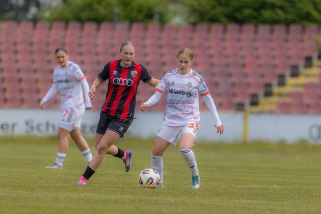 Ingolstadt, Germany 17 May 2026 2 Womens Bundesliga 2025 2026 Sp 26 FC Ingolstadt 04 vs FC Bayern Munich II In the picture from left in the duel Nina Penzkofer FCI and Greta Hünten Huenten FCB II Audi Sportpark Bayern Copyright: xFotostandx xSchäferx