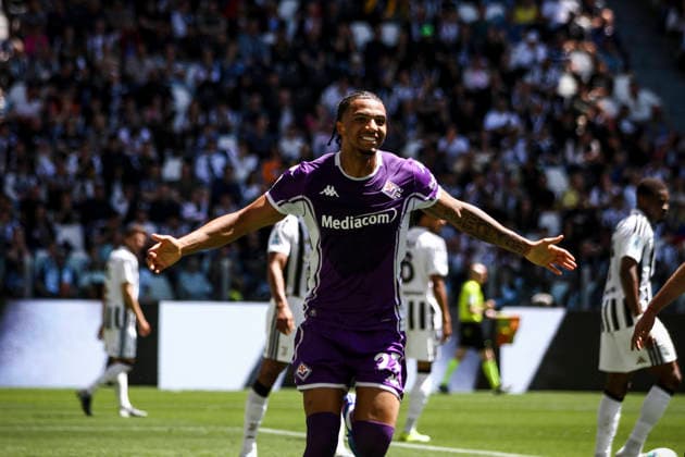 Juventus FC v ACF Fiorentina - Serie A Fiorentina midfielder Cher Ndour (27) celebrates after scoring a goal to make it 0-1 during the Serie A football match between Juventus and Fiorentina at the Allianz Stadium in Turin, Piedmont, Italy, on May 17, 2026. Turin Piedmont Italy  Copyright: xMatteoxBottanellix originalFilename:bottanelli-juventus260517_npkmO.jpg