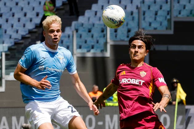 May 17, 2026, Rome, ITALY: SS Lazio s Oliver Provstgaard (L) and AS Roma s Paulo Dybala in action during the Italian Serie A soccer match between AS Roma and SS Lazio at the Olimpico stadium in Rome, Italy, 17 May 2026. ANSA FABIO FRUSTACI. Serie A - Roma Vs Lazio  - ZUMAa110 20260517_zaf_a110_074 Copyright: xFabioxFrustacix
