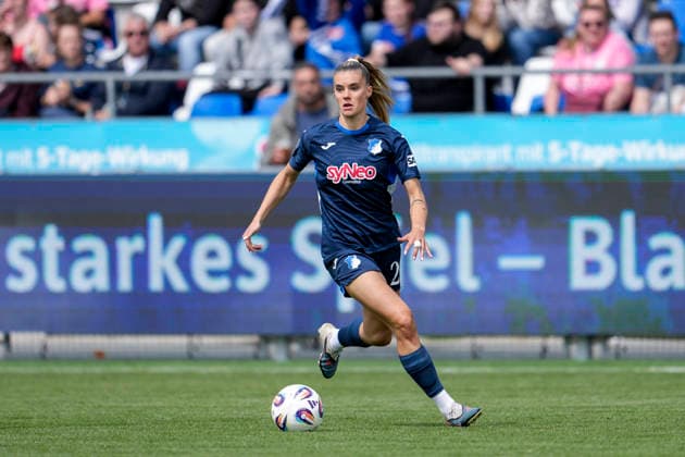 Selina Cerci TSG, 29 , on the ball, cropped, full body, single image, single photo, action, action, 17 05 2026, Sinsheim Hoffenheim Germany , Soccer, Google Pixel Women Bundesliga, TSG 1899 Hoffenheim RB Leipzig, DFB DFL REGULATIONS PROHIBIT ANY USE OF PHOTOGRAPHS AS IMAGE SEQUENCES AND OR QUASI VIDEO xozx