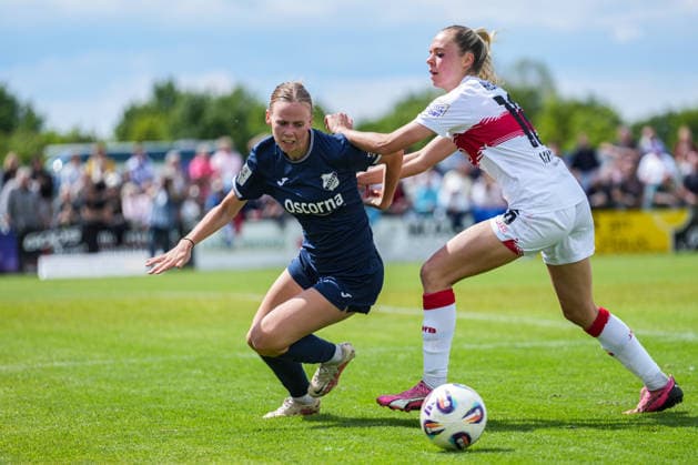 2 Womens Bundesliga SC Sand vs VfB Stuttgart, 17 05 2026 duel between Milena Fischer SC Sand, 6 and Janina Hechler VfB Stuttgart, 16 2 Womens Bundesliga SC Sand vs VfB Stuttgart, Adams Arena SC Sand, 17 05 2026 DFB DFL REGULATIONS PROHIBIT ANY USE OF PHOTOGRAPHS AS IMAGE SEQUENCES AND OR QUASI VIDEO Copyright: xBEAUTIFULxSPORTS Boscox