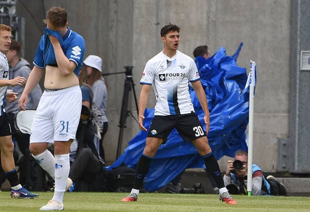 17 05 2026, xhbx, Fußball 2 Bundesliga, SV Darmstadt 98 SC Paderborn 07 v l Torjubel, Goal celebration, celebrate the goal 0 1 durch Stefano Marino SC Paderborn 07 DFL DFB REGULATIONS PROHIBIT ANY USE OF PHOTOGRAPHS as IMAGE SEQUENCES and or QUASI VIDEO Darmstadt