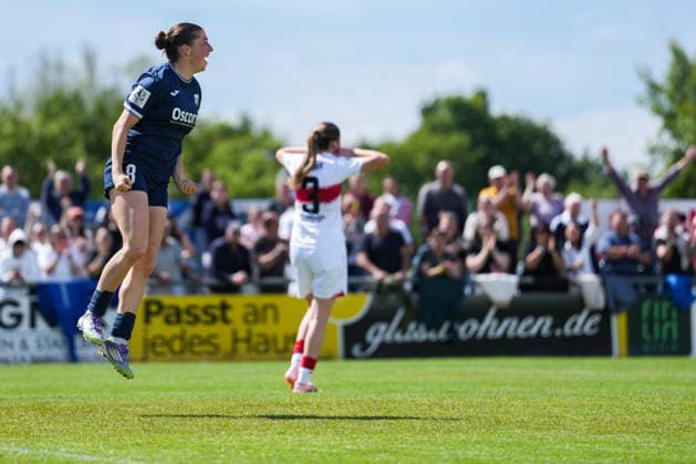 2 Womens Bundesliga SC Sand vs VfB Stuttgart, 17 05 2026 Goal celebration for 2 1 by Kim Schneider SC Sand, 8 2 Womens Bundesliga SC Sand vs VfB Stuttgart, Adams Arena SC Sand, 17 05 2026 DFB DFL REGULATIONS PROHIBIT ANY USE OF PHOTOGRAPHS AS IMAGE SEQUENCES AND OR QUASI VIDEO Copyright: xBEAUTIFULxSPORTS Boscox