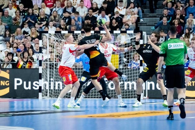 Dortmund 17 05 2026, Handball, Men, International match, Germany Denmark Miro Schluroff Germany, 5 on a throw from the back