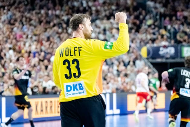 Dortmund 17 05 2026, Handball, Men, International match, Germany Denmark Andreas Wolff Germany, 33 cheers after a save