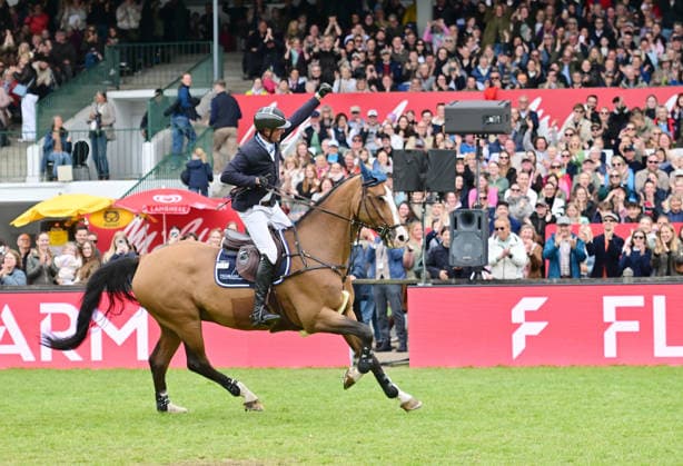 GER Al Shira aa German Jumping Dressage Derby Hamburg, Al Shira aa 95 German Jumping Derby 17 05 2026, GER Al Shira aa German Jumping Dressage Derby Hamburg, PAl Shira aa 95 German Jumping Derby presented by Melitta CSI4 Al Shira aa Derby Tour Final in the picture Frederic Tillmann GER on DSP Comanche VL Frederic Tillmann cheers nordphotoxGmbH xWitke nph00002