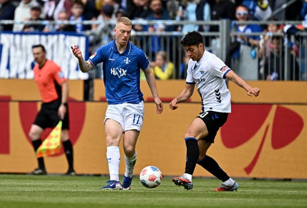 17 05 2026, xfux, Fußball 2 Bundesliga, SV Darmstadt 98 SC Paderborn 07 v l Kai Klefisch SV Darmstadt 98 , Stefano Marino SC Paderborn DFL DFB REGULATIONS PROHIBIT ANY USE OF PHOTOGRAPHS as IMAGE SEQUENCES and or QUASI VIDEO Darmstadt
