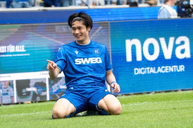17 05 2026, xdaymx, Soccer 2 Bundesliga, Karlsruher SC VfL Bochum, Goal celebration of Shio Fukuda Karlsruher SC to 1 1 DFL DFB REGULATIONS PROHIBIT ANY USE OF PHOTOGRAPHS as IMAGE SEQUENCES and or QUASI VIDEO Karlsruhe