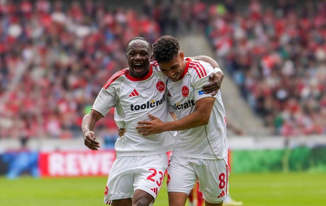 Germany Soccer 2 Bundesliga 2025 2026, Matchday 34 Hannover 96 vs 1 FC Nuremberg Heinz von Heiden Arena Stadion Hannover Goal and goal celebration for Mohamed Alë Zoma Mohamed Ali Zoma 1 FC Nuremberg, 23 Henri Koudossou 1 FC Nuremberg, 8 Hannover Copyright: xAymanxAlahmedx