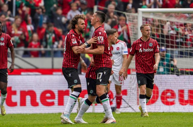 Germany Soccer 2 Bundesliga 2025 2026, Matchday 34 Hannover 96 vs 1 FC Nürnberg Heinz von Heiden Arena Stadion Hannover Goal and goal celebration for Kolja Oudenne Hannover 96, 29 Hannover Copyright: xAymanxAlahmedx