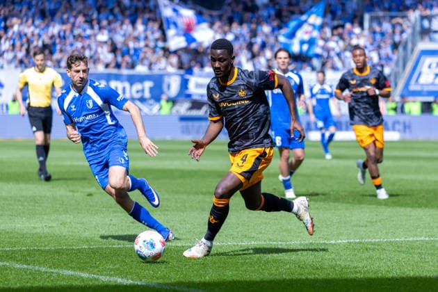 Germany 2 Bundesliga, Matchday 34, Season 2025 2026, 1 FC Magdeburg vs 1 FC Kaiserslautern Avnet Arena Magdeburg Nollenberger Alexander 1 FC Magdeburg, 17 in duel against Gyamfi Maxwell 1 FC Kaiserslautern, 4 Copyright: xMichellexLukax