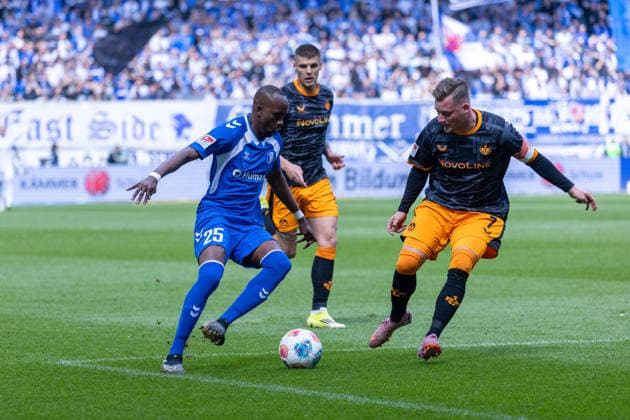 Germany 2 Bundesliga, Matchday 34, Season 2025 2026, 1 FC Magdeburg vs 1 FC Kaiserslautern Avnet Arena Magdeburg Gnaka Silas 1 FC Magdeburg, 25 in duel against Ritter Marlon 1 FC Kaiserslautern, 7 Copyright: xMichellexLukax