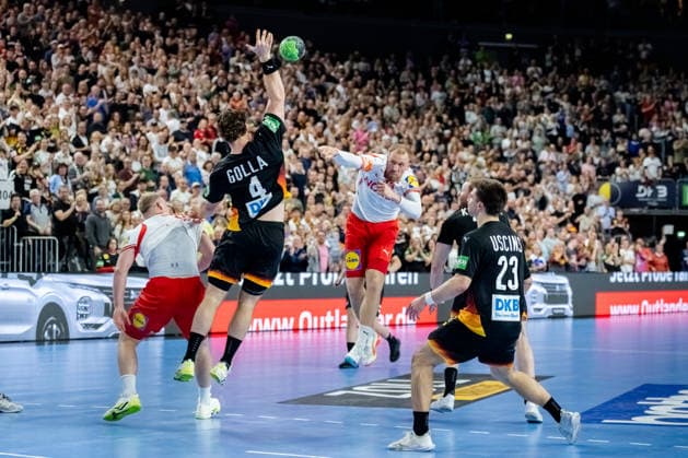 Dortmund 17 05 2026, Handball, Men, International match, Germany Denmark Defense block by Johannes Golla Germany, 4 against Simon Bogetoft Pytlick Denmark, 43