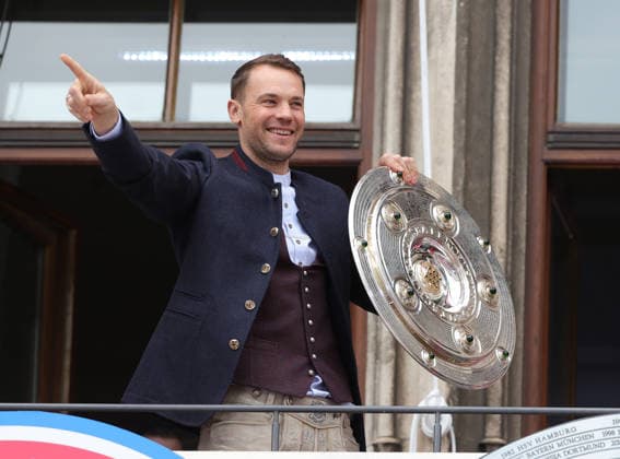 17 05 2026, Champion celebration at Munich City Hall, Marienplatz Muenchen, in the picture Manuel Neuer FC Bayern Muenchen