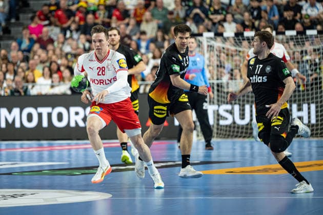 Mens Handball International Match, Germany Denmark May 17, 2026 Lasse Andersson Denmark, 28 , Renars Uscins Germany Germany, 23 , Lukas Zerbe Germany Germany, 17 , Mens Handball International Match, Germany Denmark May 17, 2026 Copyright: xBEAUTIFULxSPORTS Erlhofx