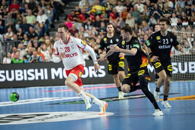 Mens Handball International Match, Germany Denmark May 17, 2026 Lasse Andersson Denmark, 28 , Lukas Zerbe Germany Germany, 17 , Renars Uscins Germany Germany, 23 , Mens Handball International Match, Germany Denmark May 17, 2026 Copyright: xBEAUTIFULxSPORTS Erlhofx