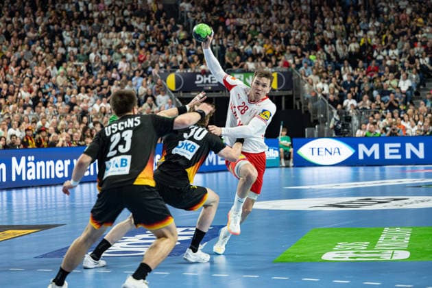Mens Handball International Match, Germany Denmark May 17, 2026 Renars Uscins Germany Deutschland, 23 , Tom Kiesler Germany Deutschland, 30 , Lasse Andersson Denmark, 28 , Mens Handball International Match, Germany Denmark May 17, 2026 Copyright: xBEAUTIFULxSPORTS Erlhofx
