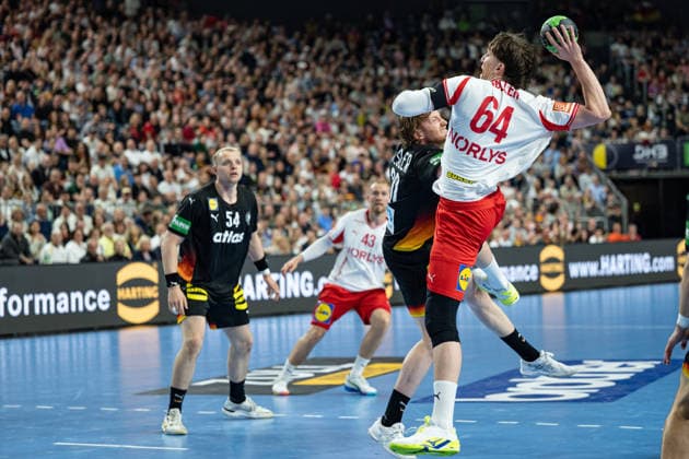 Mens Handball International Match, Germany Denmark May 17, 2026 Justus Fischer Germany Deutschland, 54 , Simon Pytlick Denmark, 43 , Tom Kiesler Germany Deutschland, 30 , Lasse Moller Denmark, 64 , Mens Handball International Match, Germany Denmark May 17, 2026 Copyright: xBEAUTIFULxSPORTS Erlhofx
