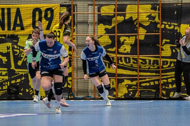 HSG Blomberg Lippe GER vs Borussia Dortmund GER Handball, 1 Handball Bundesliga Women, Final, Match 1, 17 5 2026, Season 2025 2026, Dortmund Nieke Kuehne HSG Blomberg Lippe, 09 cheers after a goal Dortmund Sporthalle Wellinghofen Germany