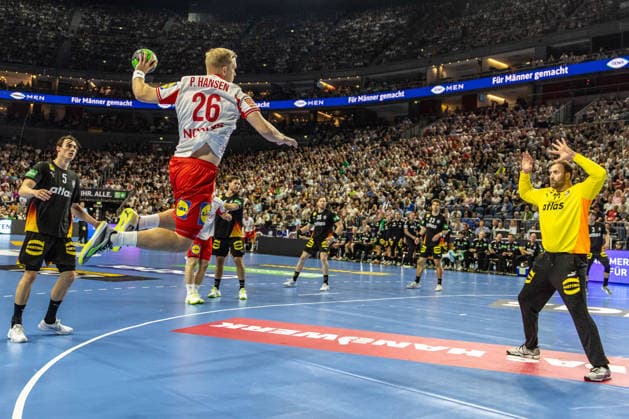 Johan A Plogv Hansen Denmark, 26 vs Andreas Wolff Germany, 33 , Miro Schluroff Germany, 05 , g38, Renners Uscins Germany, 23 watch GER, Germany GER vs Denmark DEN , handball, international, men, season 2025 2026, 17 05 2026 GER, Germany GER vs Denmark DEN , handball, international, men, season 2025 2026, 17 05 2026 Cologne Copyright: xEibner-Pressefoto GerhardxWingenderx EP_GWR