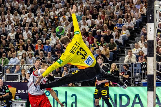 Andreas Wolff Germany, 33 artistically holds the throw of Frederik Bjerre Denmark, 65 GER, Germany GER vs Denmark DEN , handball, international match, men, season 2025 2026, 17 05 2026 GER, Germany GER vs Denmark DEN , handball, international match, men, season 2025 2026, 17 05 2026 Cologne Copyright: xEibner-Pressefoto GerhardxWingenderx EP_GWR