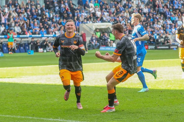 17 05 2026, xgox, Soccer 2 Bundesliga 1 FC Magdeburg 1 FC Kaiserslautern emspor, v l jubilation after the 0 1 by Marlon Ritter Kaiserslautern, 7 DFL DFB REGULATIONS PROHIBIT ANY USE OF PHOTOGRAPHS as IMAGE SEQUENCES and or QUASI VIDEO Magdeburg