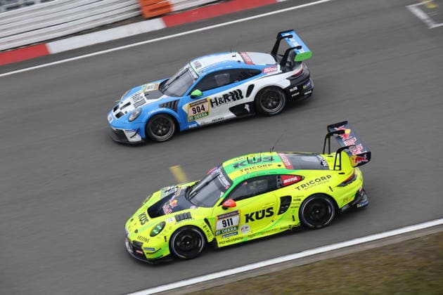 911 Kevin Estre FRA Thomas Preining AUT Ayhancan Gueven TUR Matt Campell AUS , Porsche 911 GT3 R, Team Manthey Racing GER and 904 Antal Zsigo SVK Walter Csaba HUN Adam Benko HUN Moritz Kranz Linz GER Porsche 911 GT3 Cup, Team Mühlner Motorsport powered by H R BEL GER, Motorsport, 54 ADAC Ravenol 24H Rennen Nuerburgring 2025, Rennen, Nuerburg, 17 05 2026 GER, Motorsport, 54 ADAC Ravenol 24H Rennen Nuerburgring 2025, Rennen, Nuerburg, 17 05 2026 Nuerburg Copyright: xEibner-Pressefoto JuergenxAugstx EP_JAT