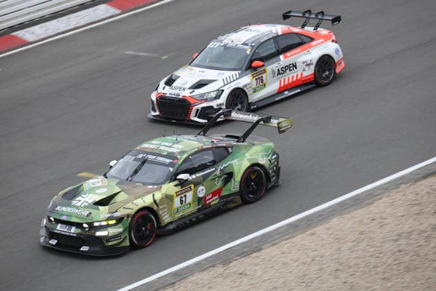 67 Dennis Olsen NOR Christopher Mies Erkrath GER Frederic Vervisch BEL Frank Stippler Bad Muenstereifel GER , Ford Mustang GT3, Team HRT Ford Racing GER and 776 Ivars Vallers LAT Gian Maria Gabbiani ITA Mikaela Ahlin Kottulinsky SWE Philipp Eis Rees GER , Auso RS3 LMS SEQ, Team sharkey racing com GER GER, Motorsport, 54 ADAC Ravenol 24H Rennen Nuerburgring 2025, Rennen, Nuerburg, 17 05 2026 GER, Motorsport, 54 ADAC Ravenol 24H Rennen Nuerburgring 2025, Rennen, Nuerburg, 17 05 2026 Nuerburg Copyright: xEibner-Pressefoto JuergenxAugstx EP_JAT
