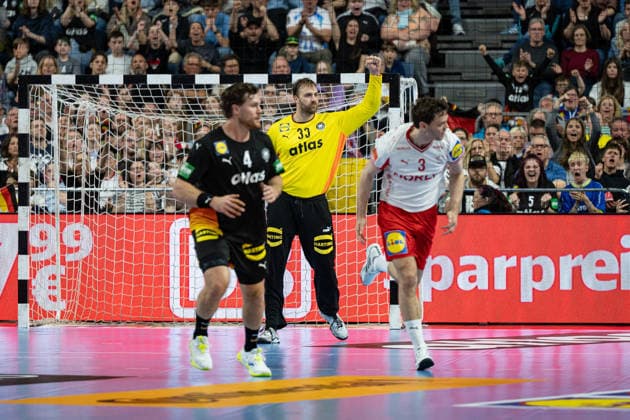 Mens Handball International Match, Germany Denmark May 17, 2026 Johannes Golla Germany Deutschland, 4 , Andreas Wolff Germany Deutschland, 33 , Niclas Kirkelokke Denmark, 3 , Mens Handball International Match, Germany Denmark May 17, 2026 Copyright: xBEAUTIFULxSPORTS Erlhofx