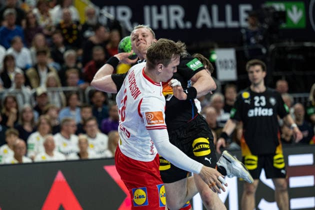 Mens Handball International Match, Germany Denmark May 17, 2026 Lasse Andersson Denmark, 28 , Justus Fischer Germany Germany, 54 , Mens Handball International Match, Germany Denmark May 17, 2026 Copyright: xBEAUTIFULxSPORTS Erlhofx