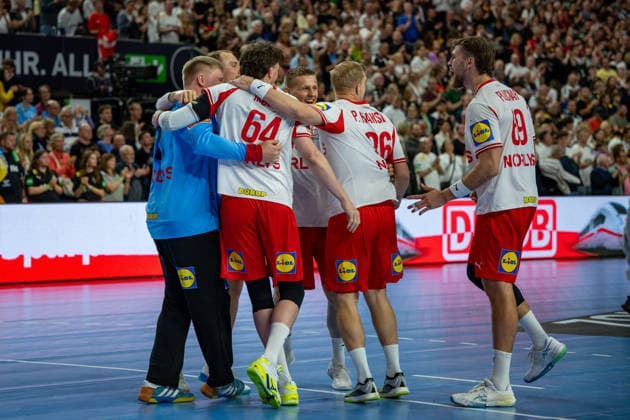 Mens Handball International Match, Germany Denmark May 17, 2026 Emil Nielsen Denmark, 12 , Lasse Moller Denmark, 64 , Steven Plucnar Denmark, 69 , Mens Handball International Match, Germany Denmark May 17, 2026 Copyright: xBEAUTIFULxSPORTS Erlhofx