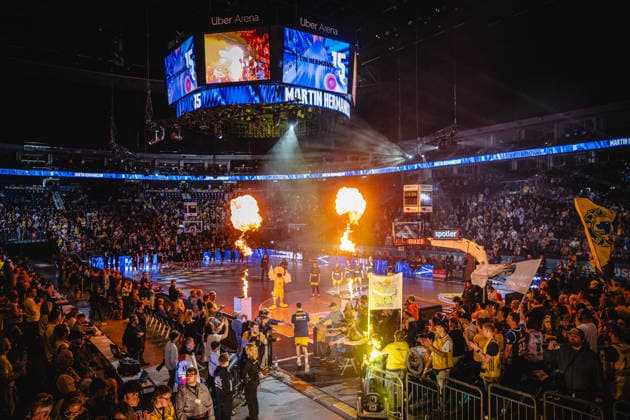 Basketball Berlin 17 05 2026 Season 2025 2026 EasyCredit BBL 1 Bundesliga Men, Men Playoffs Quarterfinals Game 1 Alba Berlin RASTA Vechta Team presentation Alba Uber Arena
