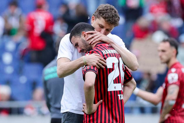 Benedikt Pichler Hannover 96 and Waniss Taibi Hannover 96 look dejected, 2 Bundesliga, Hannover 96 v 1 FC Nürnberg, Heinz von Heiden Arena on May 17, 2026 in Hanover, Germany Photo by Marco Steinbrenner DeFodi Images Benedikt Pichler Hannover 96 and Waniss Taibi Hannover 96 look dejected, 2 Bundesliga, Hannover 96 v 1 FC Nürnberg, Heinz von Heiden Arena, May 17, 2026 in Hanover, Germany Photo by Marco Steinbrenner DeFodi Images