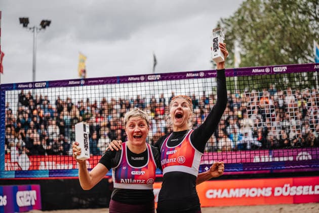 Beach volleyball women Allianz German Beach Tour 2026 Tourstop Düsseldorf 17 05 2026 f l Melanie Gernert and Nele Barber win the tournament in Düsseldorf Düsseldorf Robert Lehr Ufer Nordrhein Westfalen Germany