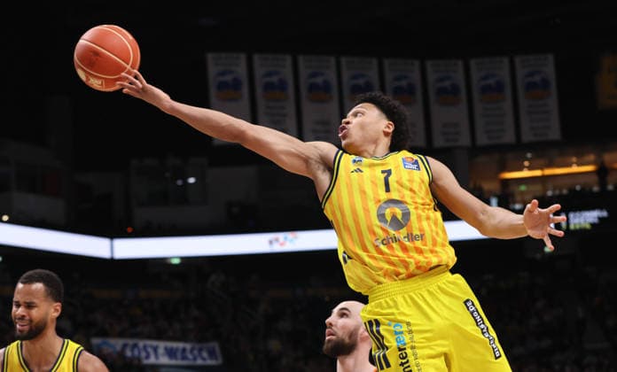 Jack Kayil on the ball duel Game scene Action Sport Basketball BBL Bundesliga Mens Play Off Quarter-finals Season 2025 2026 17 05 2026 ALBA Berlin vs SC Rasta Vechta