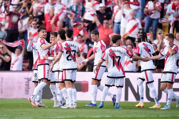 May 17, 2026, Madrid, Madrid, Spain: Sergio Camello of Rayo Vallecano celebrates a goal with teammates during the Spanish League, LaLiga EA Sports, football match played between Rayo Vallecano and Villarreal CF at Estadio de Vallecas on May 17, 2026, in Madrid, Spain. Rayo Vallecano V Villarreal CF - LaLiga EA Sports  - ZUMAa181 20260517_zaa_a181_223 Copyright: xDennisxAgyemanx