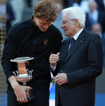 Jannik Sinner of Italy talks with the italian Republic President Sergio Mattarella as he celebrates the victory of the Internazionali BNL d Italia 2026 tennis tournament at Foro Italico in Rome (Italy) on May, 17, 2026. AntoniettaxBaldassarre