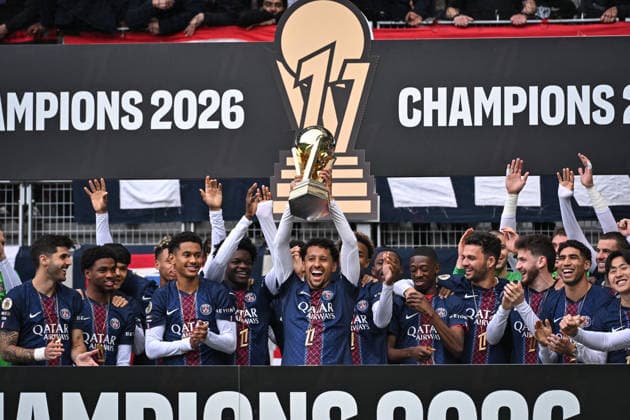 Ligue 1 PSG celebrates L1 trophy - FA Paris Saint-Germain celebrates during the French Ligue 1 trophy ceremony at the Stade Jean-Bouin in Paris on May 17, 2026. Photo by Firas Abdullah ABACAPRESS.COM Paris Île-de-France France  Copyright: xAbdullahxFiras ABACAx