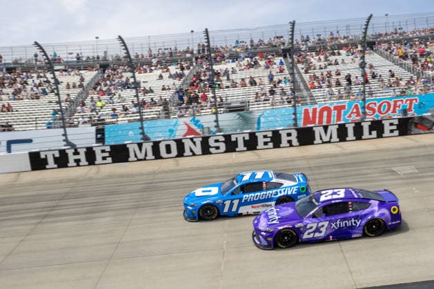 DOVER, DE - MAY 17: Bubba Wallace ( 23 23XI Racing Xfinity Toyota) races side by side with car owner Denny Hamlin ( 11 Joe Gibbs Racing Progressive Insurance Toyota) during the NASCAR, Motorsport, USA Cup Series All-Star Race on May 17, 2026, at Dover Motor Speedway in Dover, DE. (Photo by David Hahn Icon Sportswire) AUTO: MAY 17 NASCAR Cup Series All-Star Race EDITORIAL USE ONLY Icon260517045