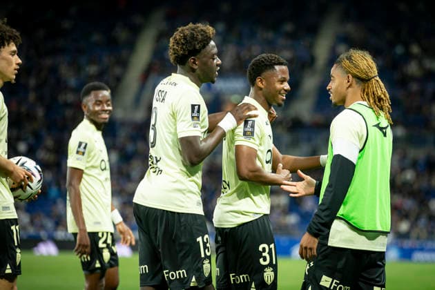 FOOTBALL : Racing de Strasbourg vs AS Monaco FC - Ligue 1 McDonald s - 17 05 2026 Joie des joueurs de l equipe de AS Monaco FC apres le but de Fati Vieira Anssumane 31 (AS Monaco)  Copyright: xx