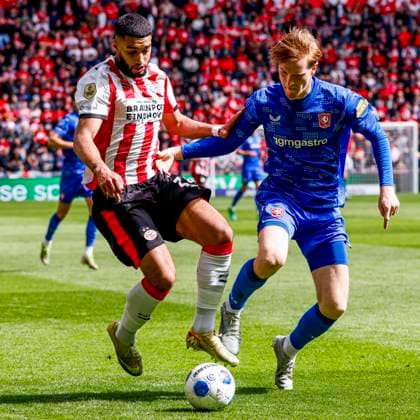 Ismael Saibari of PSV Eindhoven and Mats Rots of FC Twente battle for the ball PSV Eindhoven v FC Twente, Eredivisie, PSV v FC Twente 65, Philips Stadion, May 17, 2026, Eindhoven, Netherlands.