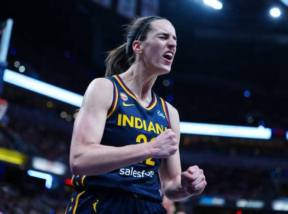INDIANAPOLIS, IN - MAY 17: Indiana Fever guard Caitlin Clark (22) reacts to making a shot and getting fouled against the Seattle Storm on May 17, 2026, at Gainbridge Fieldhouse in Indianapolis, Indiana. (Photo by Brian Spurlock Icon Sportswire) WNBA, Basketball Damen, USA MAY 17 Seattle Storm at Indiana Fever EDITORIAL USE ONLY Icon2605171