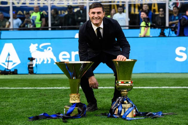 FC Internazionale v Hellas Verona FC - Serie A Javier Zanetti poses with the trophies during the award ceremony following the Serie A football match between FC Internazionale and Hellas Verona FC. Milan Italy Copyright: xNicolòxCampox