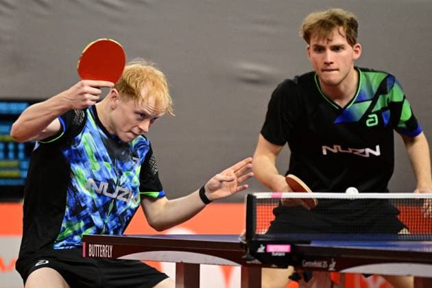 Andre Bertelsmeier and Wim Verdonschot from Germany at WTT Feeder Lagos in Portugal Andre Bertelsmeier TSV Bad Königshofen and Wim Verdonschot SV Union Velbert, black shirt from Germany competing in the WTT Feeder in Lagos, Portugal, on May 17, 2026 Lagos, Portugal Portugal