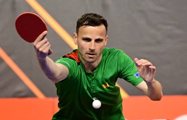Tiago Apolonia from Portugal at WTT Feeder Lagos in Portugal Tiago Apolonia from Portugal competes in the WTT Feeder in Lagos, Portugal, on May 17, 2026 Lagos, Portugal Pavilhao Municipal Lagos Portugal